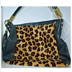 Genuine leather gold accented Leopard fur Gorgeous